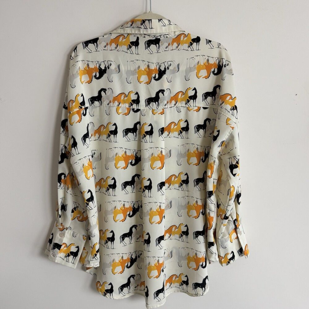 Taelynn Womens L Horse Print Blouse Button Down Shirt Equestrian Novelty - Picture 4 of 8